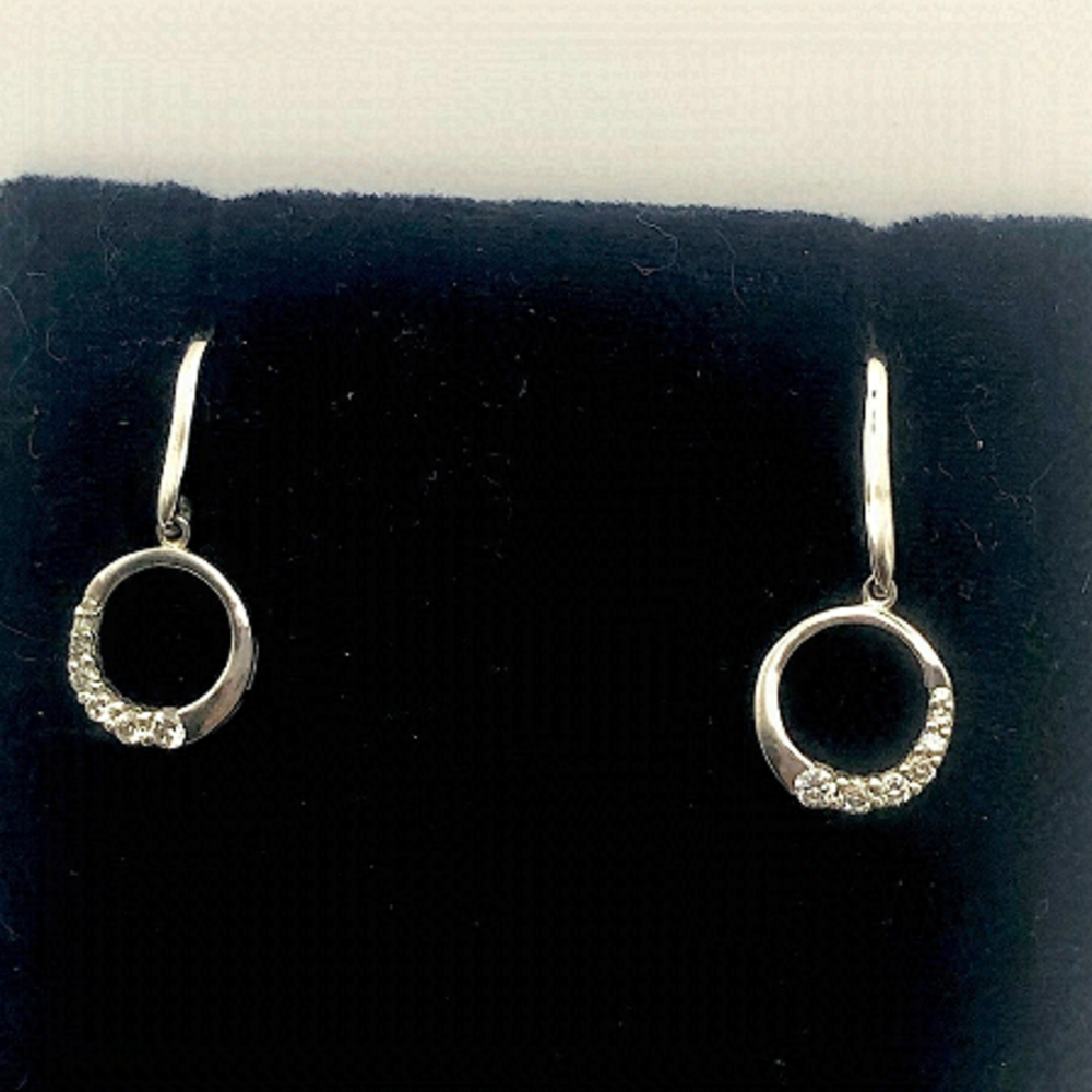 VTG Sterling Silver & Cz Stone Circle Dangle Earrings 1.2”